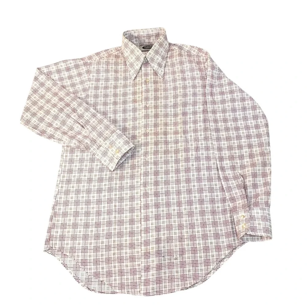 Vtg 70s Sutton Collection disco shirt  Dagger Collar Men's 15-33 geometric print